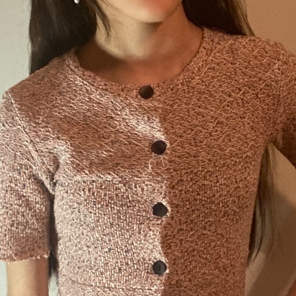 Girls Vintage Pink Black Tweed Dress Button 7/8 - Picture 3 of 11